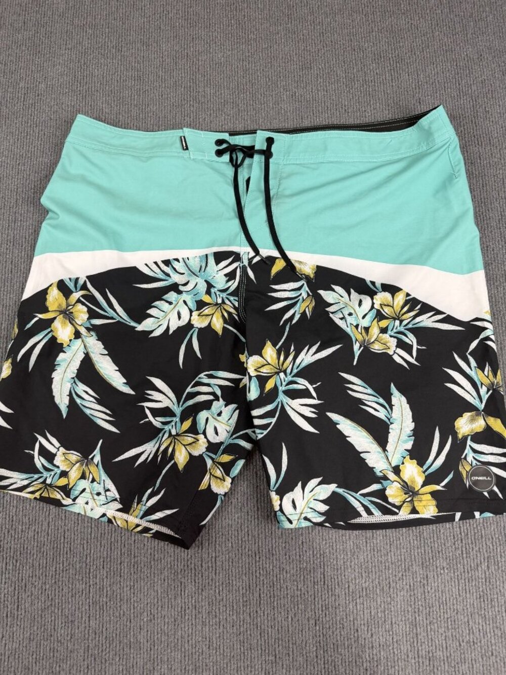 O'Neill Hyperfreak Mens Black/Teal/Yellow Floral Print Boardshorts 38